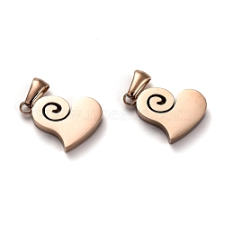 Ion Plating(IP) 304 Stainless Steel Pendants, Manual Polishing, Heart, Rose Gold, 20x14x3.5mm, Hole: 6x2.5mm(STAS-Z006-18RG)