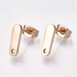 304 Stainless Steel Stud Earring Findings, with Loop and Flat Plate, Ear Nuts/Earring Backs, Oval, Rose Gold, 11.5x3.5mm, Hole: 1.5mm, Pin: 0.8mm(X-STAS-S107-18)