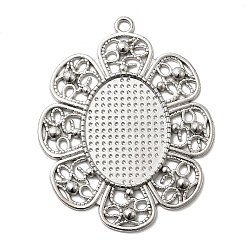 Alloy Pendant Cabochon Settings, Oval, Cadmium Free & Lead Free, Platinum, 61x50x2mm, Hole: 4mm, Tray: 30x22mm(PALLOY-CJX88-P-LF)