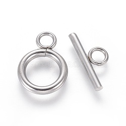 Non-Tarnish 304 Stainless Steel Toggle Clasps, Ring, Stainless Steel Color, Ring: 16.5x12x2mm, Bar: 16x7x2mm, Hole: 3mm(STAS-G204-01E-P)