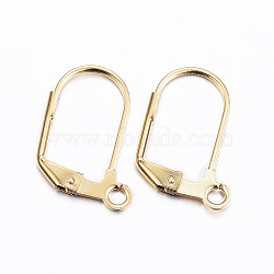 304 Stainless Steel Earrings, Leverback Earring Findings, with Loop, Golden, 18x12x1.5mm, Hole: 2mm, Pin: 0.8mm(X-STAS-P166-11G)