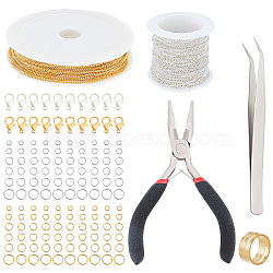 ARRICRAFT DIY Necklace Making Kits, Including Zinc Alloy Lobster Claw Clasps, Brass Twisted Chain & Rings, Iron Jump Ring, Carbon Steel Needle Nose Pliers, 304 Stainless Steel Beading Tweezers, Mixed Color, 14x8mm, Hole: 1.8mm(DIY-AR0001-59)