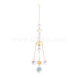 Hanging Crystal Aurora Wind Chimes, with Prismatic Pendant and Moon & Sun Iron Link, for Home Window Chandelier Decoration, Golden, 305mm(HJEW-Z003-18)