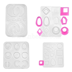 4Pcs Geometry/Teardrop/Letter Pendant & Links Silicone Molds, Resin Casting Molds, for Epoxy Resin Earring Jewelry Making, White, 117~159x98~120x4~8mm(DIY-LS0003-21)