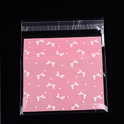 Rectangle OPP Cellophane Bags, with Bowknot Pattern, Pearl Pink, 17x14cm, Unilateral Thickness: 0.035mm, Inner Measure: 13.9x14cm, about 95~100pcs/bag(OPC-L001-45B)