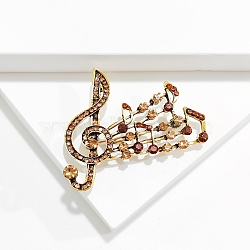 Alloy and Glass Rhinestone Musical Note Brooch, Gold, 57x45mm..(PW-WG59AFF-03)