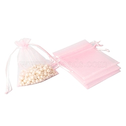 100Pcs Rectangle Organza DIY Craft Drawstring Bags, for Valentine Birthday Wedding Party Candy Wrapping, Pearl Pink, 9x7cm(PW-WG69155-30)