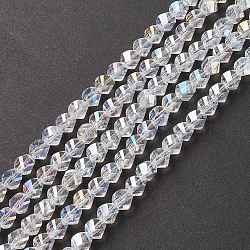 Electroplate Glass Beads Strands, AB Color Plated, Faceted, Twist, Clear AB, 8x8x8mm, Hole: 1mm(X-EGLA-R031-8mm-10)
