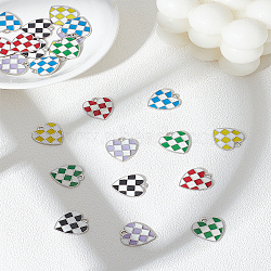 24Pcs 6 Colors Alloy Enamel Pendants, Platinum, Heart with Tartan Pattern Charms, Mixed Color, 17.5x16x2mm, Hole: 1.6mm, 4pcs/color(ENAM-LP0002-44)