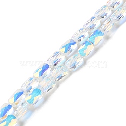Transparent Electroplate Glass Beads Strands, AB Color, Faceted Rectangle, Clear, 7x4.5x3.5mm, Hole: 1.2mm, about 77~71pcs/strand, 21.06''~22.44''(53.5~57cm)(GLAA-Q099-G01-06)