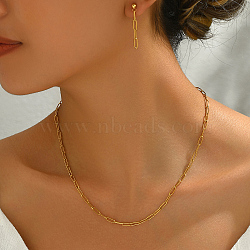 Stainless Steel Paperclip Necklace & Earrings Sets for Women, Simple and Stylish., Golden(JB7293)