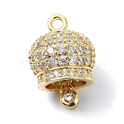Rack Plating Brass Pave Cubic Zirconia Pendants, Bell, Long-Lasting Plated, Lead Free & Cadmium Free, Real 18K Gold Plated, 16.5x11.5mm, Hole: 1.6mm(KK-M282-39G)