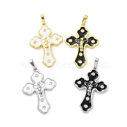 Eco-friendly Rack Plating Brass Micro Pave Cubic Zirconia Pendants, with Enamel, Cadmium Free & Lead Free, Long-Lasting Plated, Religion Cross with Angel Charm, Mixed Color, 32.5x22.5x2.5mm, Hole: 3.5x6mm(KK-F843-20)