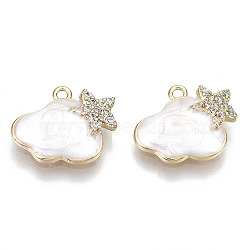 Brass Micro Pave Cubic Clear Zirconia Charms, with Enamel, Nickel Free, Cloud, Real 18K Gold Plated, Creamy White, 9.5x11.5x3mm, Hole: 1mm(X-KK-N232-134-NF)