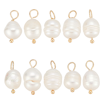 10Pcs Natural Cultured Freshwater Pearl Pendants, with Brass Ball Head Pins, Rice, Real 18K Gold Plated, 16.5~17mm, Hole: 3mm