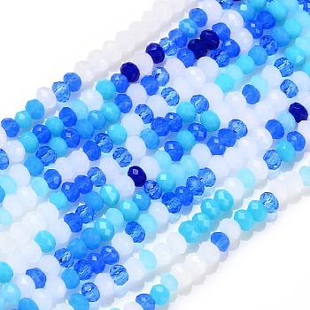 Glass Beads Strands, Faceted, Rondelle, Deep Sky Blue, 2~3.2x1.8~2.6mm, Hole: 0.8mm, about 185~186pcs/Strand, 15.55~15.75 inch(39.5~40cm)