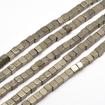 Cube Natural Pyrite Beads Strands, 3x3x3mm, Hole: 1mm, about 127pcs/strand, 15.7 inch