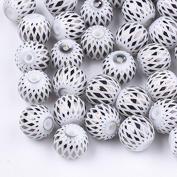 Electroplate Glass Beads, Round with Rhombus Pattern, Coconut Brown, 8~8.5mm, Hole: 1.5mm