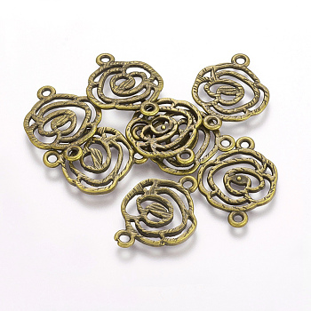 Alloy Links Connectors, Flower, Cadmium Free & Lead Free, Antique Bronze, 26x20x1mm, Hole: 2mm