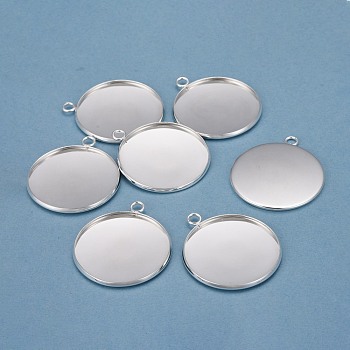304 Stainless Steel Pendant Cabochon Settings, Plain Edge Bezel Cups, Flat Round, Silver, Tray: 30mm, 36.5x32x2mm, Hole: 3mm