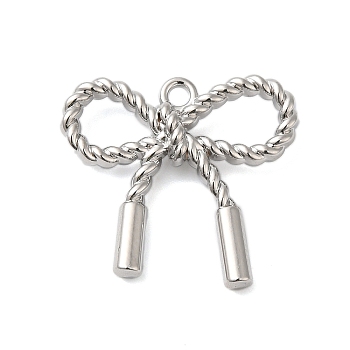 Rack Plating Alloy Pendants, Cadmium Free & Lead Free, Bowknot, Platinum, 19x20x3mm, Hole: 1.6mm