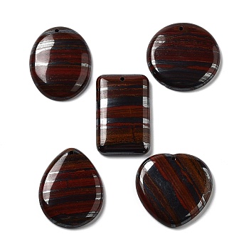 Natural Tiger Iron Pendants, Geometric Charms, Oval/Flat Round/Rectangle/Teardrop/Heart, Mixed Shapes, 42~48x30.5~42.5x7~7.5mm, Hole: 2mm
