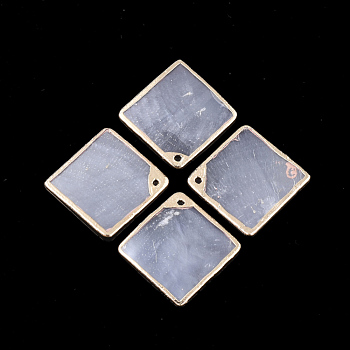 Electroplate Capiz Shell Pendants, Rhombus, Light Gold, 26~26.5x26~26.5x1mm, Hole: 1.2mm