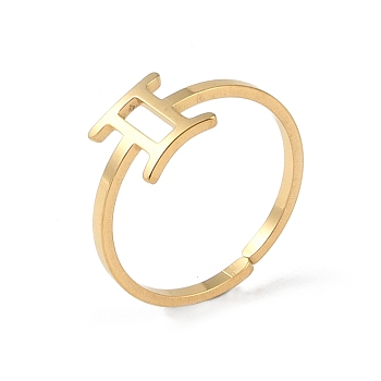 Real 18K Gold Plated 304 Stainless Steel Adjustable Finger Ring, Constellations Open Cuff Rings for Women, Gemini, Adjustable, Surface: 6.5~9x6.5~12mm