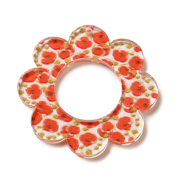 Acrylic Pendants, Flower, Orange Red, 38x38x2.5mm, Hole: 17.8mm