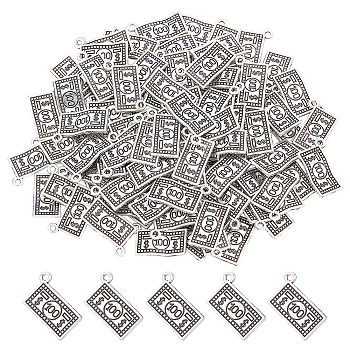 DICOSMETIC Tibetan Style Zinc Alloy Pendants, Paper Currency, Antique Silver, 21x13x2.5mm, Hole: 1.6mm, 100pcs/box