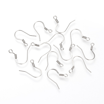 304 Stainless Steel French Earring Hooks, with Horizontal Loop, Flat Earring Hooks, Stainless Steel Color, 16~19x16x2mm, Hole: 2mm, pin: 0.6mm