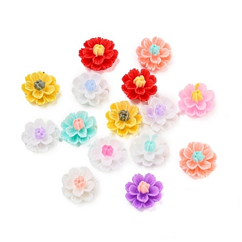 Opaque Resin Decoden Cabochons, 3D Flower, Mixed Color, 12x6mm