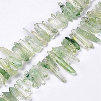 Natural Crackle Quartz Crystal Dyed Beads Strands, Chip, Dark Sea Green, 13~38x3~7x4~7mm, Hole: 1mm, about 67~70pcs/strand, 14.76~15.16''(37.5~38.5cm)