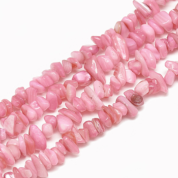 Freshwater Shell Beads Strands, Dyed, Chip, Pearl Pink, 4~14x4~8x1~8mm, Hole: 1mm, about 210~250pcs/strand, 31.4 inch