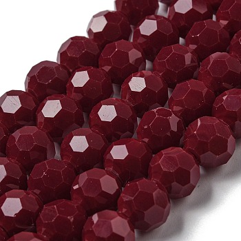 Opaque Glass Beads Stands, Faceted(32 Facets), Round, FireBrick, 10mm, Hole: 1.8mm, about 66~68pcs/strand, 24.02''~24.13''(61~61.3cm)