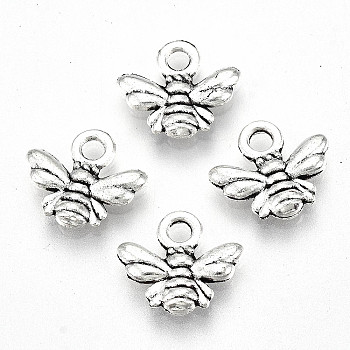 Tibetan Style Alloy Charms, Lead Free & Cadmium Free, Bee Shape, Antique Silver, 9.5x10.5x2mm, Hole: 1.8mm