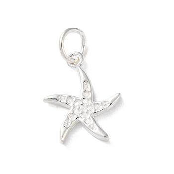 925 Sterling Silver Sea Animal Starfish Charms, with Jump Rings, Starfish, 13.5x11x1.6mm, Hole: 3.6mm