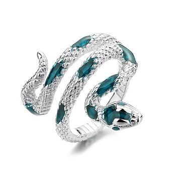 Cool Snake Shape Alloy Resin Open Cuff Ring, High-end Minimalist Style for Women, Teal, show in picture