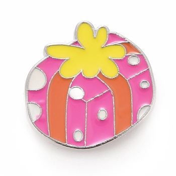 Christmas Gift Box Enamel Pin, Alloy Badge for Backpack Clothes, Platinum, Hot Pink, 24x25x1.5mm