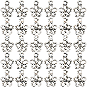 200Pcs Tibetan Style Alloy Pendants, Cadmium Free & Lead Free, Flower Charms, Antique Silver, 14x10.5x3.5mm, Hole: 1.8mm