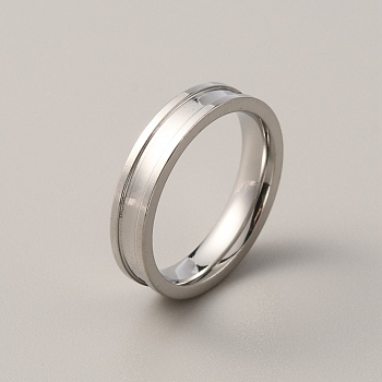 201 Stainless Steel Grooved Finger Ring for Women, Stainless Steel Color, Inner Diameter: 16mm