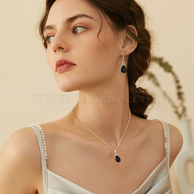 3 Sets 3 Colors Rhinestone Teardrop Dangle Earrings & Pendant Necklace(SJEW-FI0001-27)-7