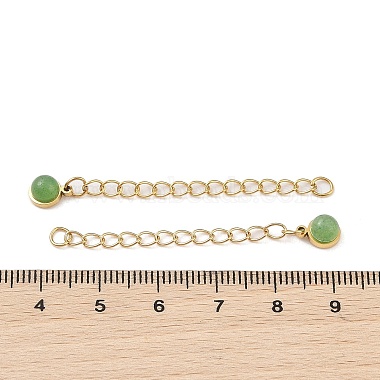 Ion Plating(IP) 316 Surgical Stainless Steel Curb Chain Extender with Natural Green Aventurine Round Charm(STAS-A097-01G-13)-3