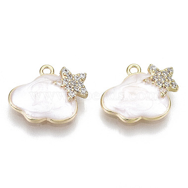Real 18K Gold Plated Creamy White Cloud Brass+Cubic Zirconia+Enamel Charms