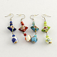 Trendy Cloisonne Rhombus Dangle Earrings with Glass Beads and Iron Earring Hooks(EJEW-R089-08)-1