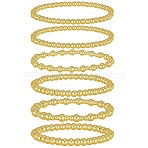 6Pcs Round Brass Beaded Stretch Bracelets for Women, Golden, Inner Diameter: 2-1/8 inch(5.5cm)(BJEW-SW00150)