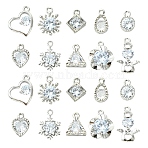 10Pcs 10 Styles Alloy Micro Pave Clear Cubic Zirconia Charms, Long-Lasting Plated, Mixed Shapes, Platinum, 11~19x7~13x1.5~5mm, Hole: 1~1.8mm, 1pc/style(ZIRC-YW0001-13)