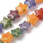 Painted Glass Beads Strands, Star, Mixed Color, 9.5~10x10x4~4.5mm, Hole: 1.2mm, about 40pcs/strand, 13.66''(34.7cm)(GLAA-B037-09C)