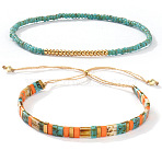 2Pcs 2 Styles Bohemian Glass Seed Bead Stretch & Slider Bracelet Set for Women, Mixed Color, 11.02 inch(28cm)(VC8065-4)