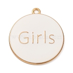 Alloy Enamel Pendants, Golden, Word Girls, Flat Round, 33.5x30x2.5mm, Hole: 2.5mm(ENAM-M009-02C-01G)